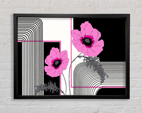 Pink Poppy Stripes Framed Print