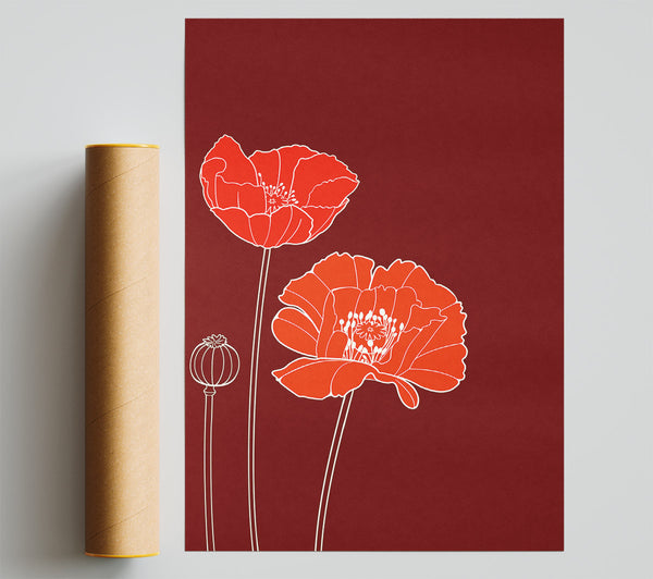 Red Poppies Maroon Giclee Print