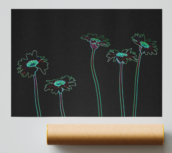 Abstarct Neon Floral 29 Poster