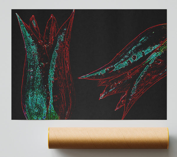 Abstarct Neon Floral 37 Poster