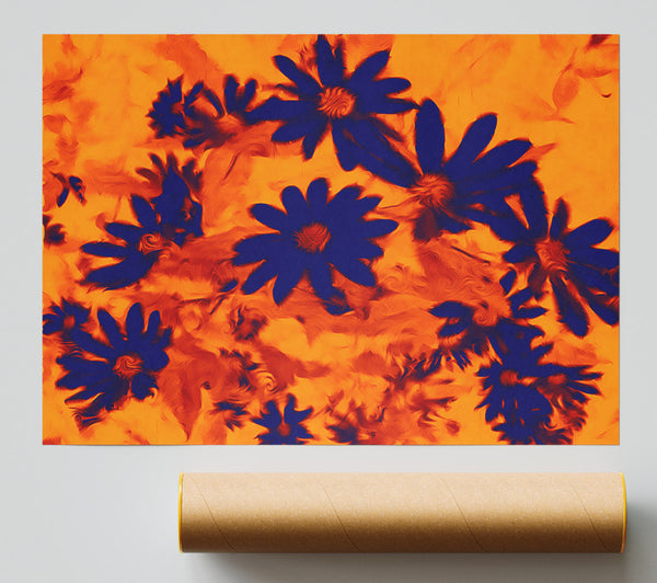 Purple On Orange Flowers Poster