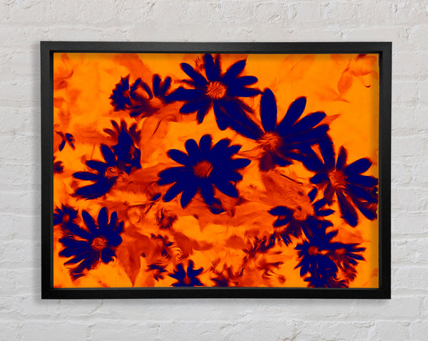 Purple On Orange Flowers Framed Print