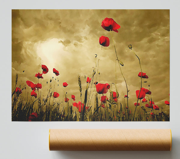 Red Poppy Skies Poster