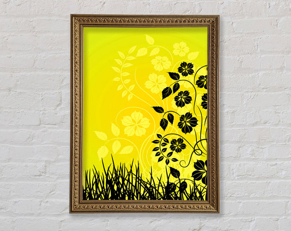 Black Flowers In Yellow Sun Framed Print