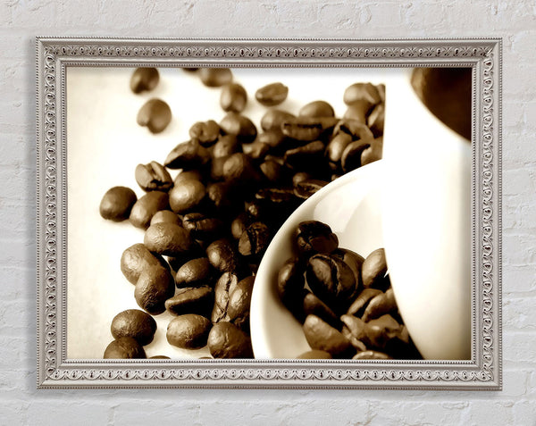 Coffee Cup With Beans Framed Print
