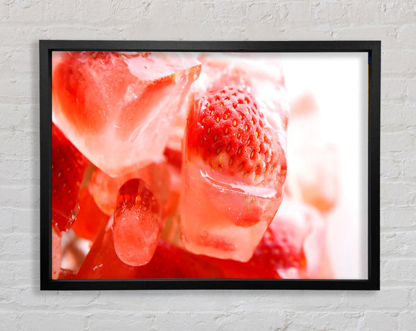 Strawberries On Ice Cubes Framed Print