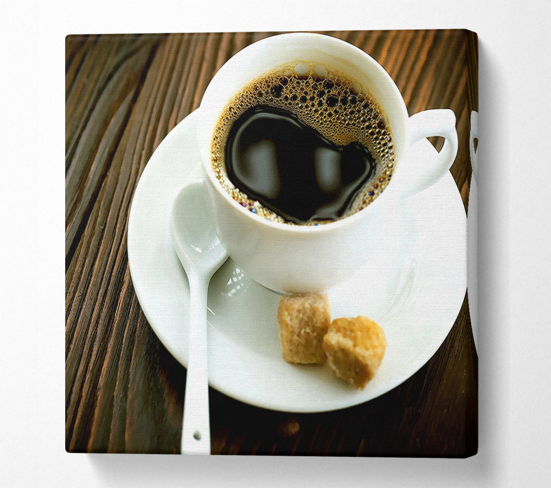  A Canvas Print of Cup Of Coffee And Sugar Cubes Canvas Print