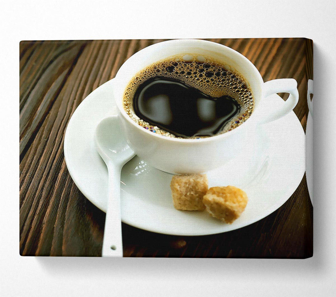  A Canvas Print of Cup Of Coffee And Sugar Cubes Canvas Print