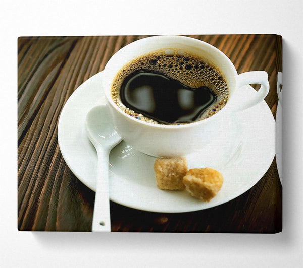  A Canvas Print of Cup Of Coffee And Sugar Cubes Canvas Print