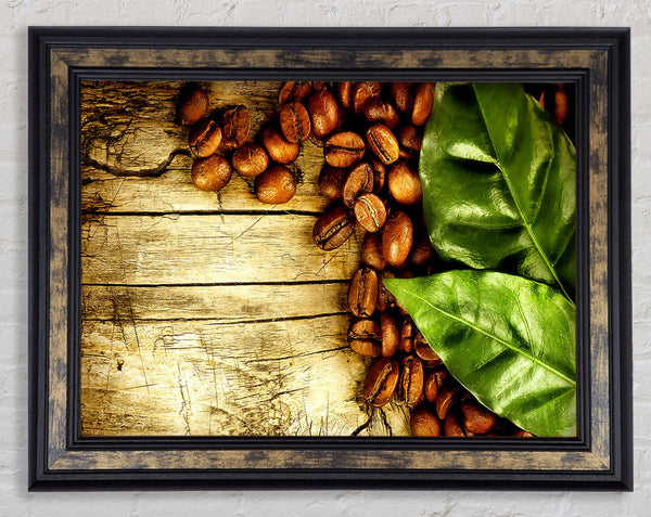 Coffee Beans And Leaves Framed Print