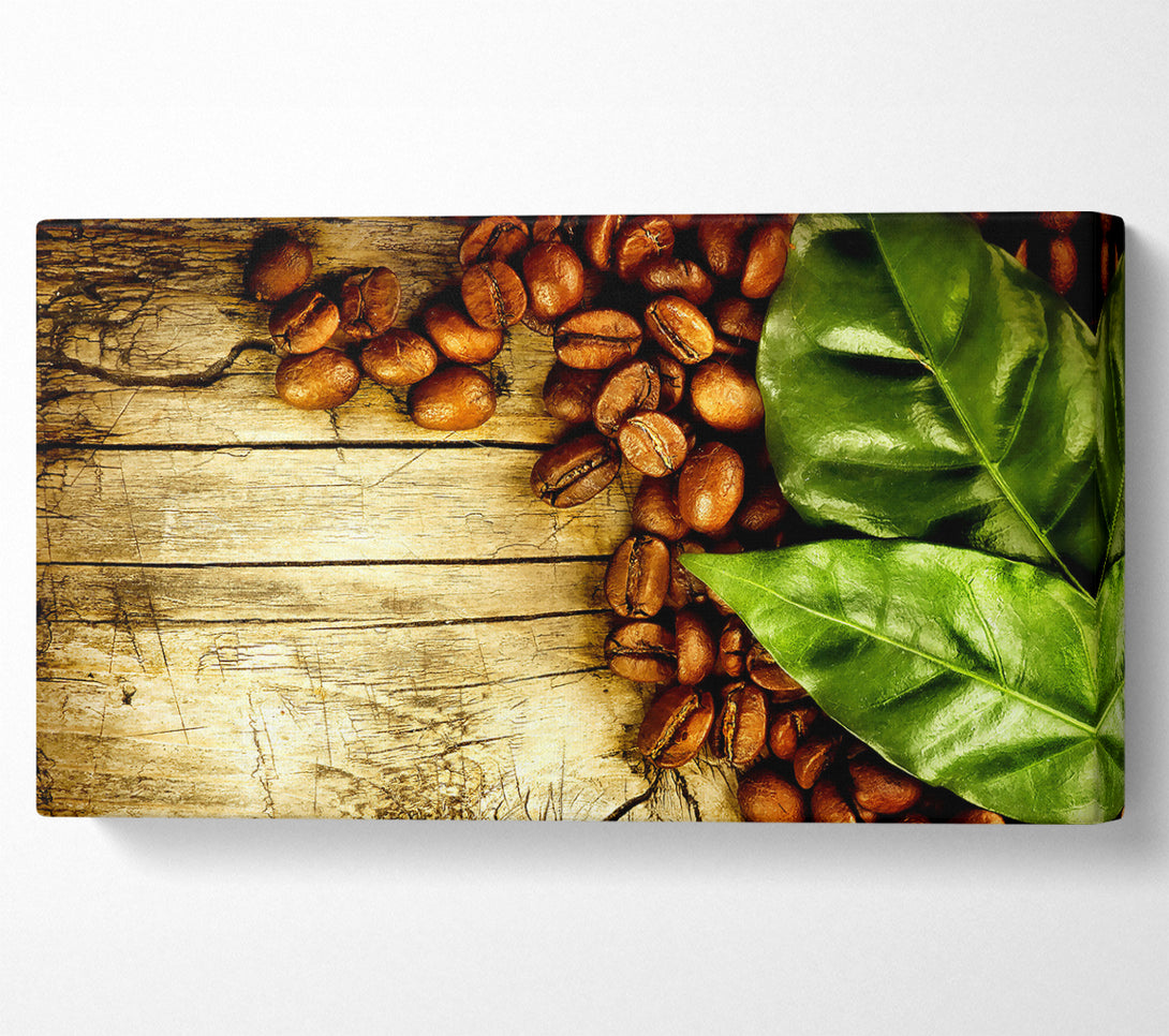  A Canvas Print of Coffee Beans And Leaves Canvas Art