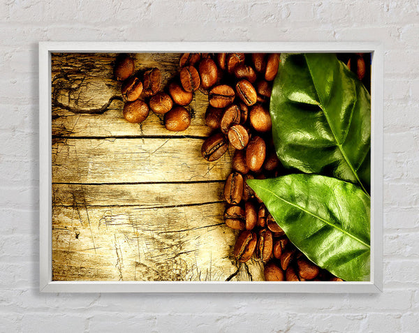 Coffee Beans And Leaves Framed Print