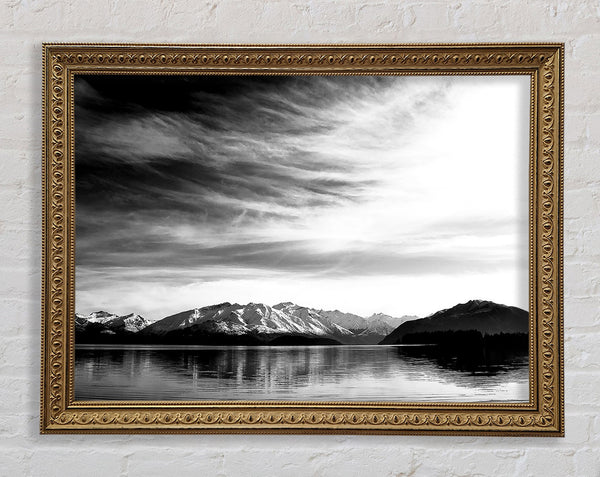Mountain Scenery Black And White Framed Print