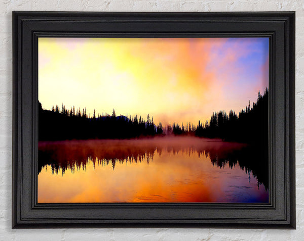 Lake Fog Tree Reflection Framed Print