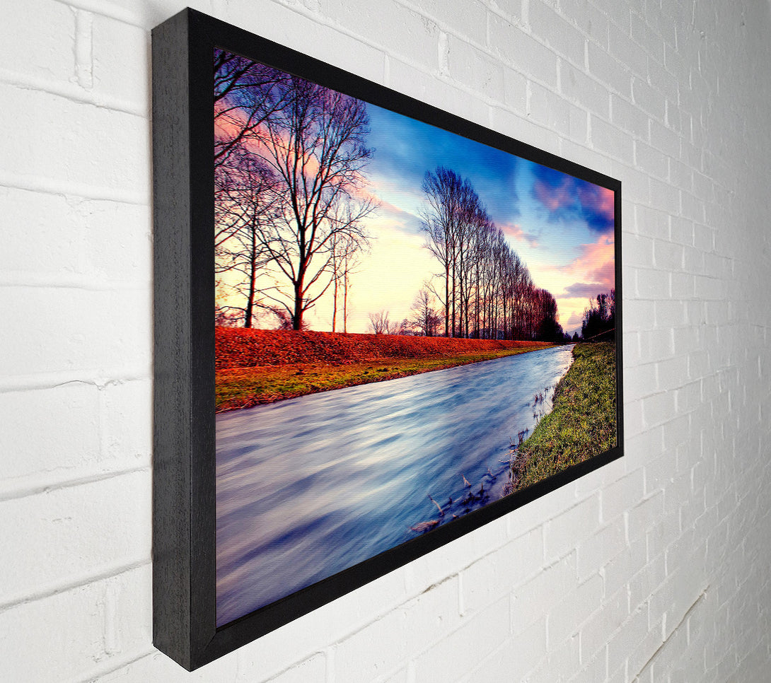  A Canvas Print of Countryside Stream At Sunset Canvas Print