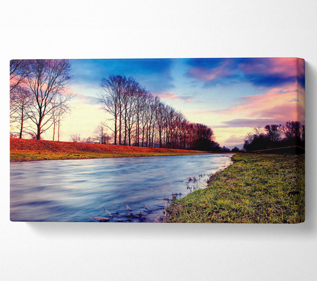  A Canvas Print of Countryside Stream At Sunset Canvas Print