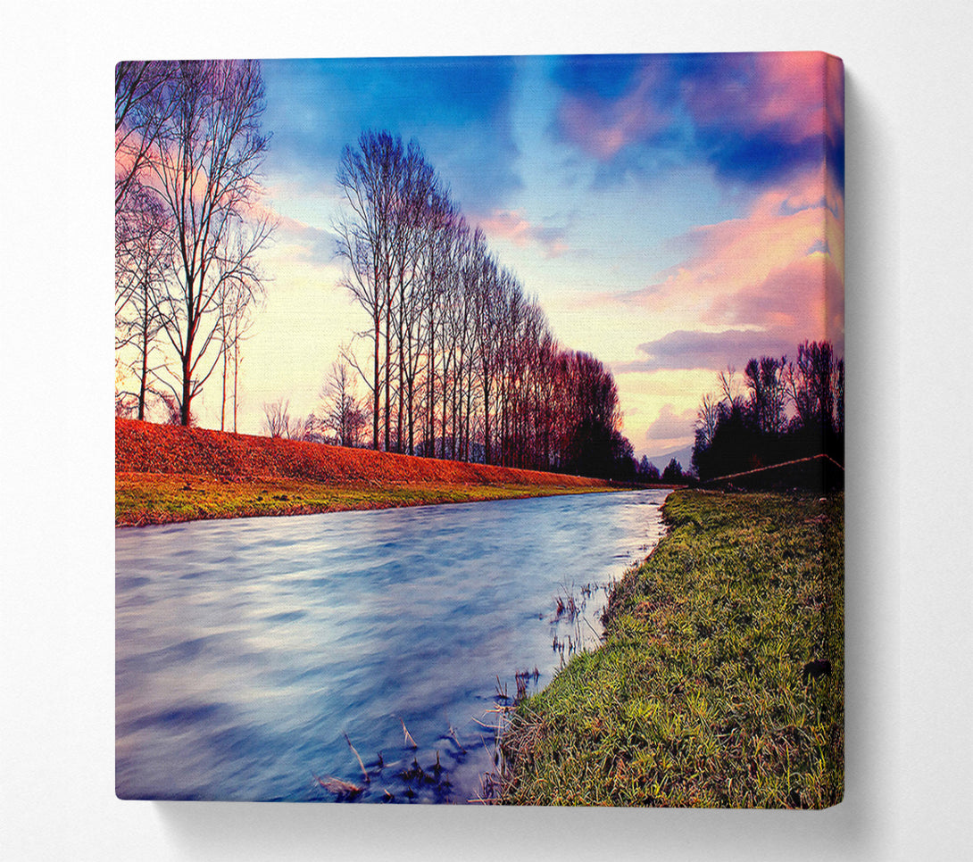  A Canvas Print of Countryside Stream At Sunset Canvas Print