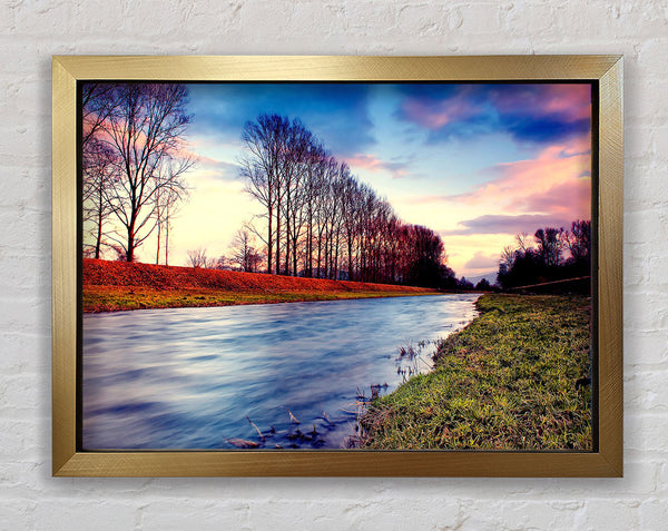 Countryside Stream At Sunset Framed Print