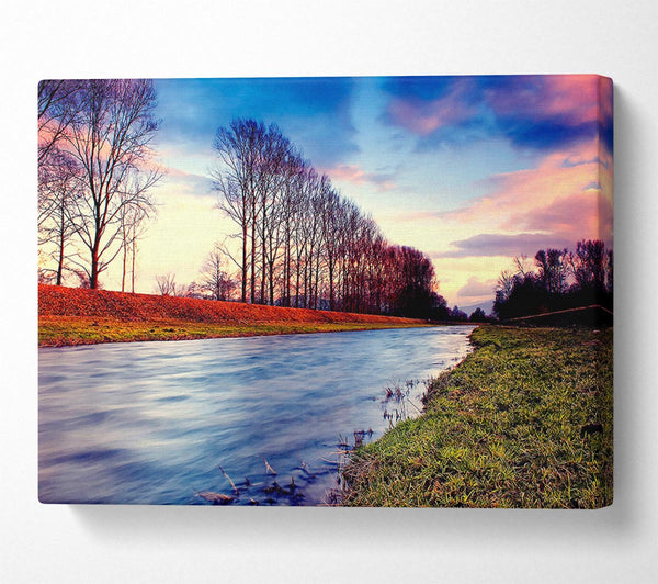  A Canvas Print of Countryside Stream At Sunset Canvas Print