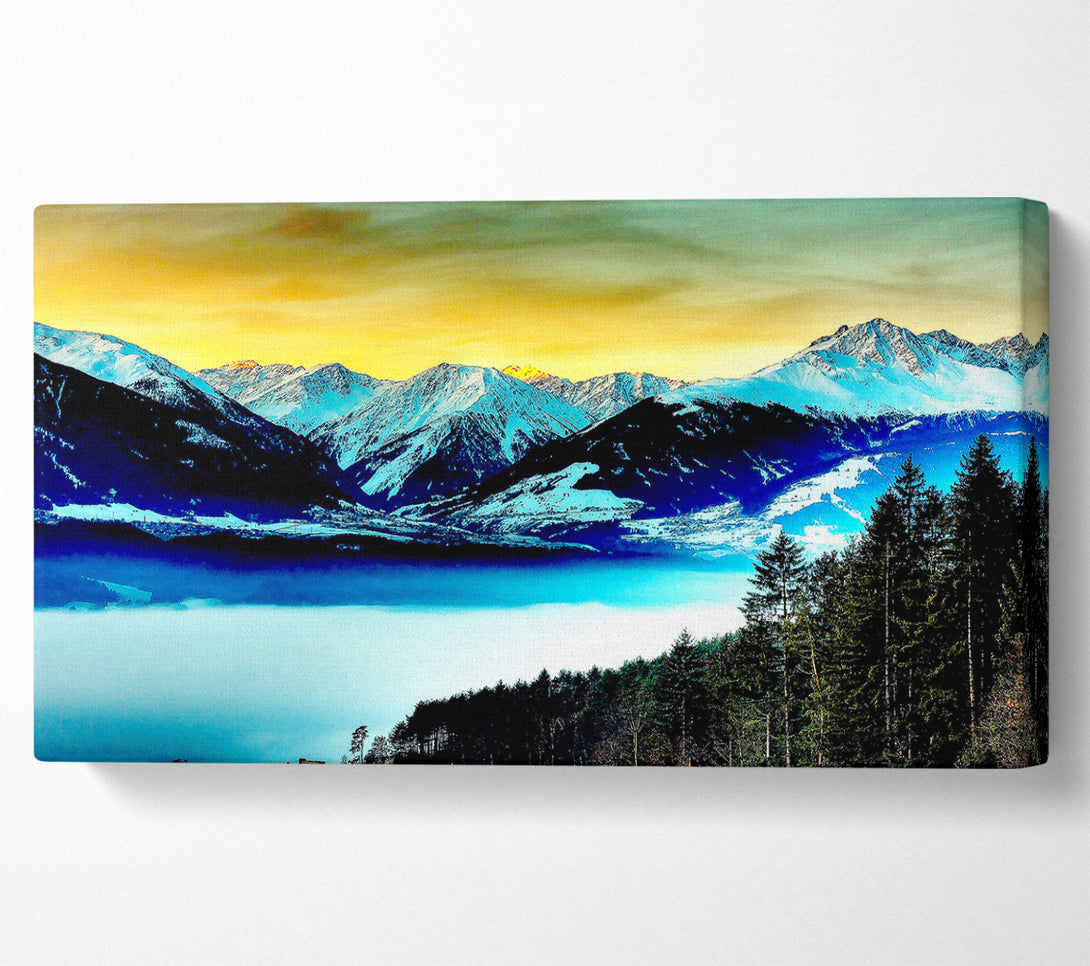  A Canvas Print of Snowy Mountains And Fog Filled Valley Canvas Print