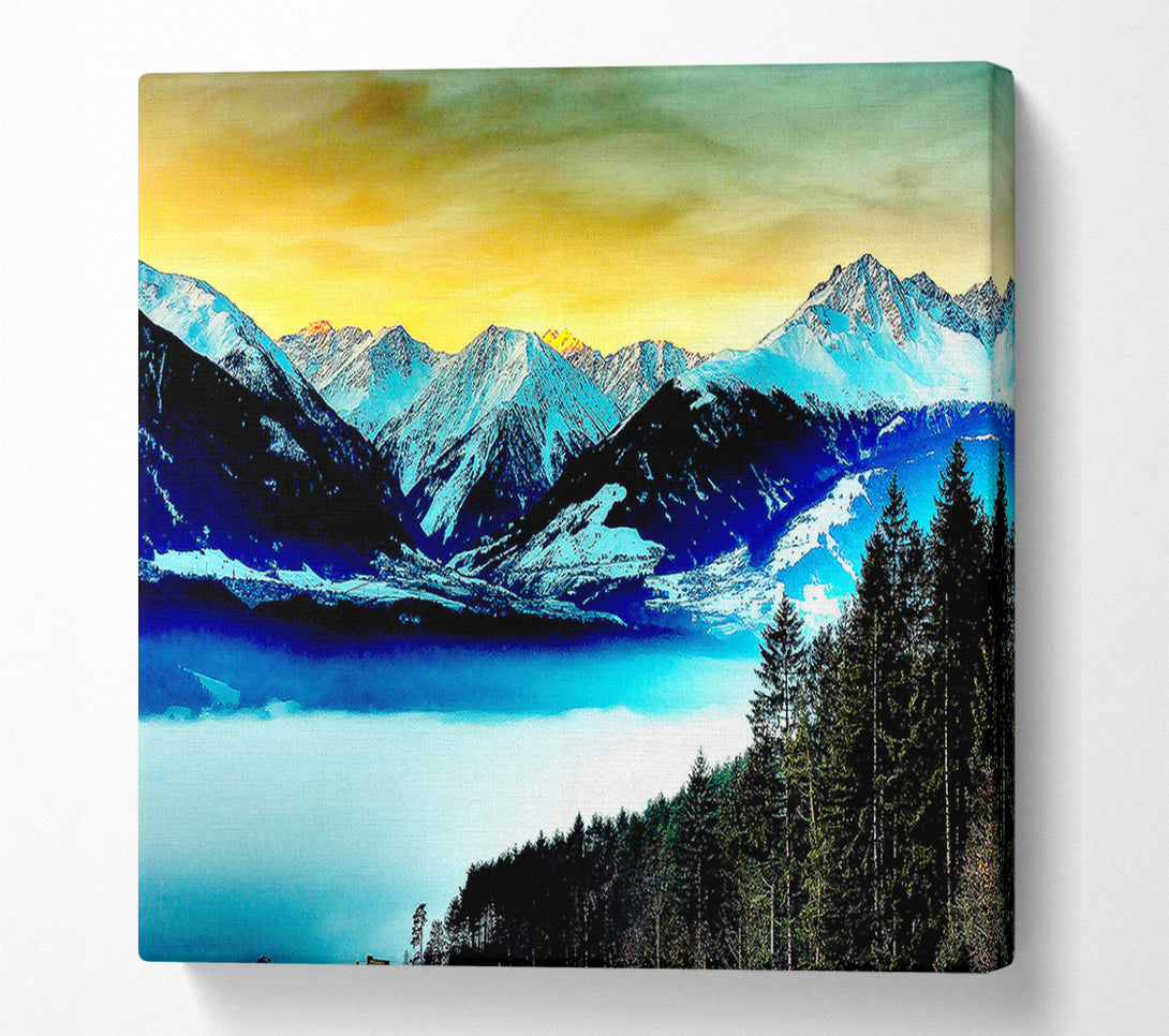  A Canvas Print of Snowy Mountains And Fog Filled Valley Canvas Print