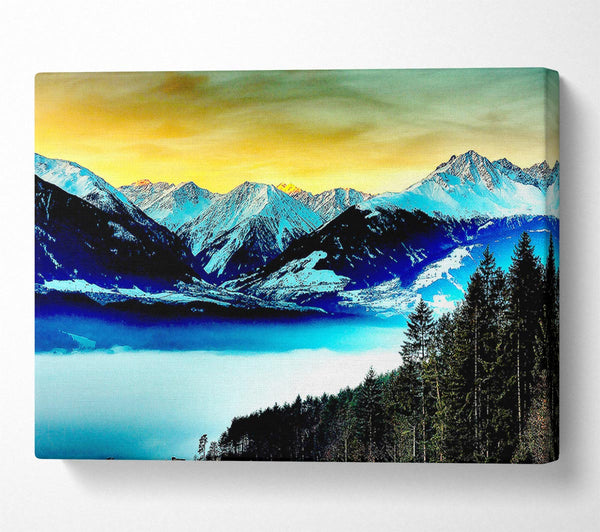  A Canvas Print of Snowy Mountains And Fog Filled Valley Canvas Print