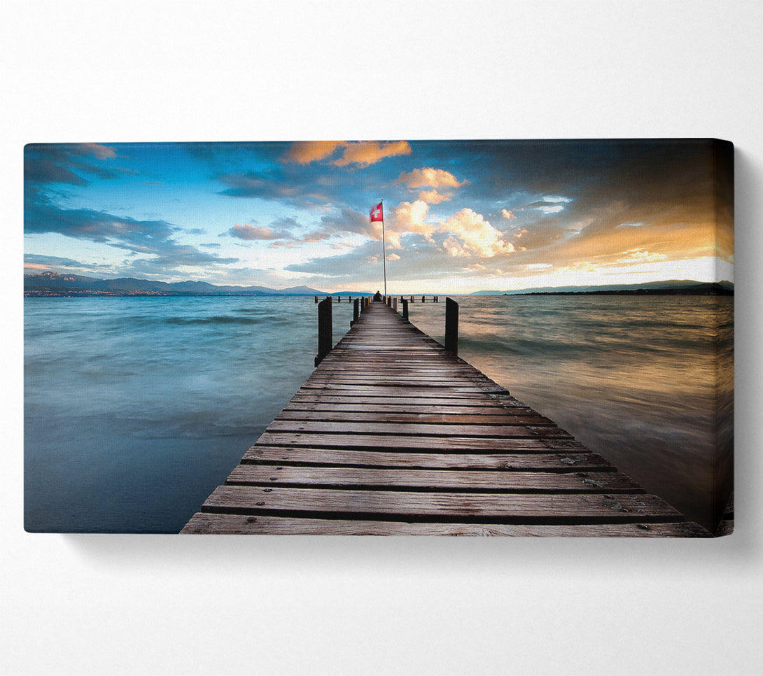  A Canvas Print of Lake Pontoon At Dusk Canvas Print