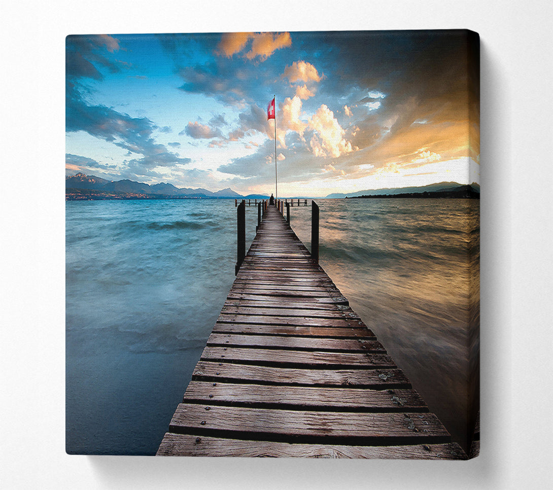  A Canvas Print of Lake Pontoon At Dusk Canvas Print