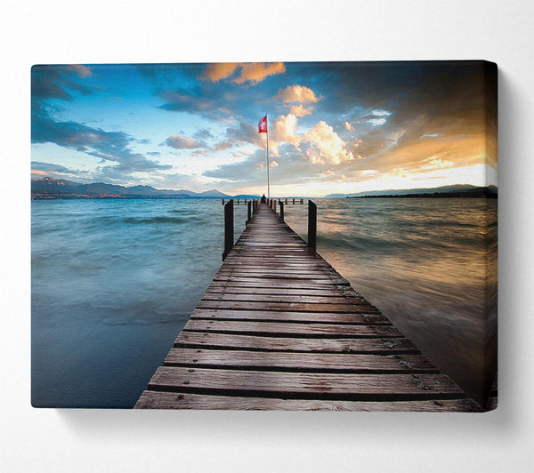  A Canvas Print of Lake Pontoon At Dusk Canvas Print