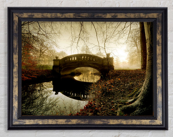 The Misty Autumn Bridge Framed Print