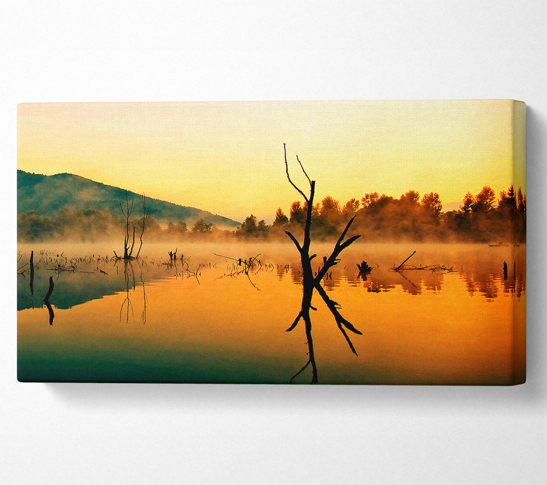  A Canvas Print of Morning Mist Over The Lake Canvas Wall Art