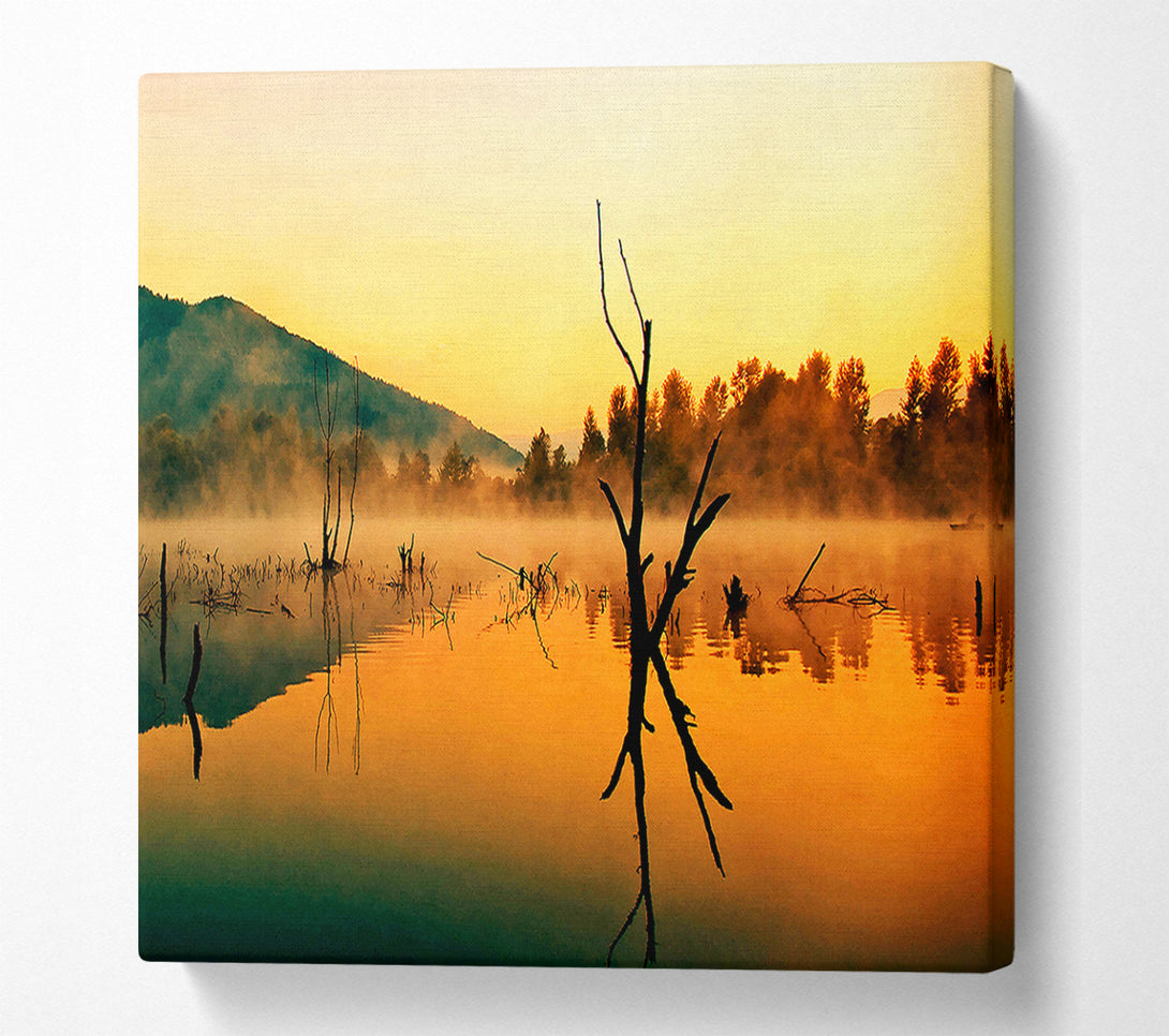  A Canvas Print of Morning Mist Over The Lake Canvas Wall Art