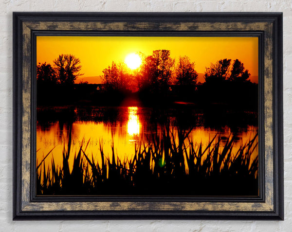 Orange Sunset River Framed Print