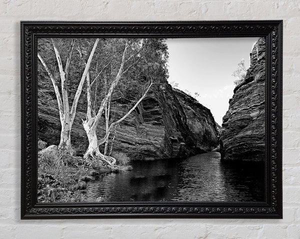 B n W Valley Still Waters Framed Print
