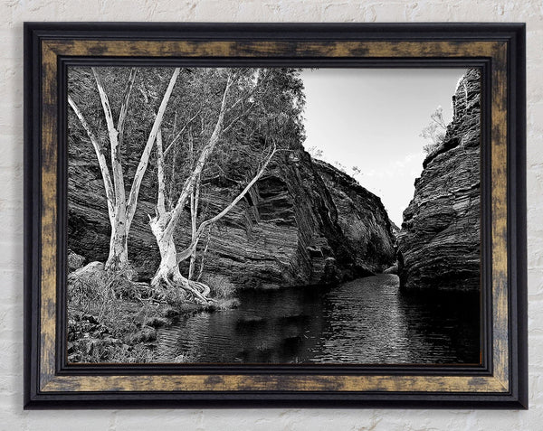B n W Valley Still Waters Framed Print