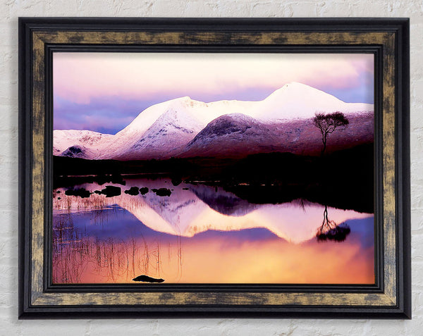 Tranquil Mountain Snow Reflections Framed Print