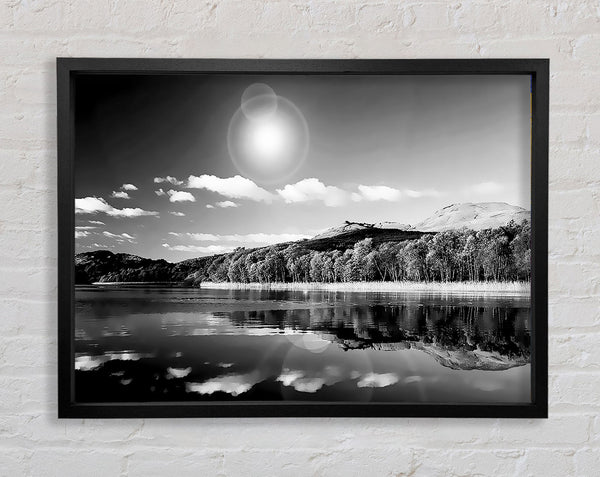 Sun Lake Reflections B n W Framed Print