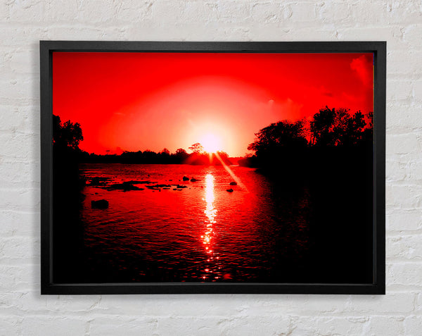 Red Ocean Sun Blaze Framed Print