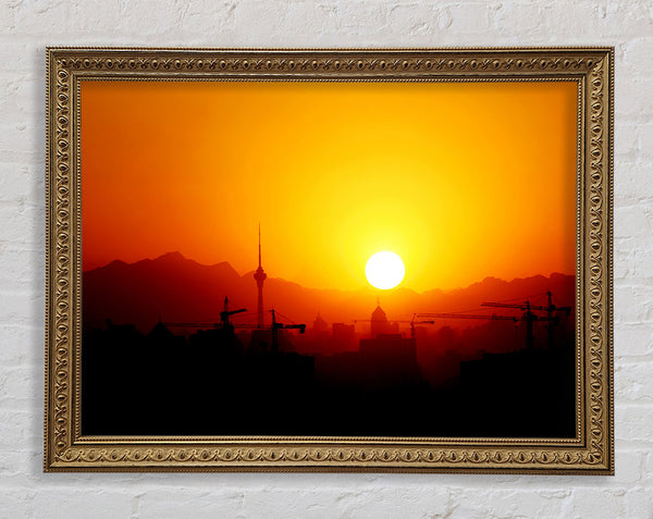 Blazing Sun Over The Harbour Framed Print