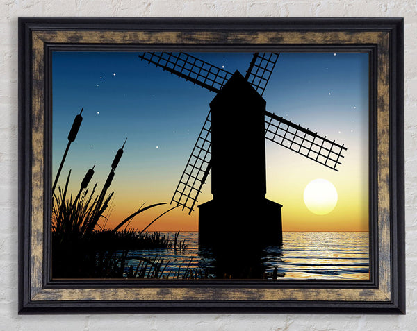 Windmill Ocean Nights Framed Print