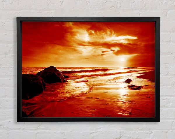Orange Ocean Boulders Framed Print