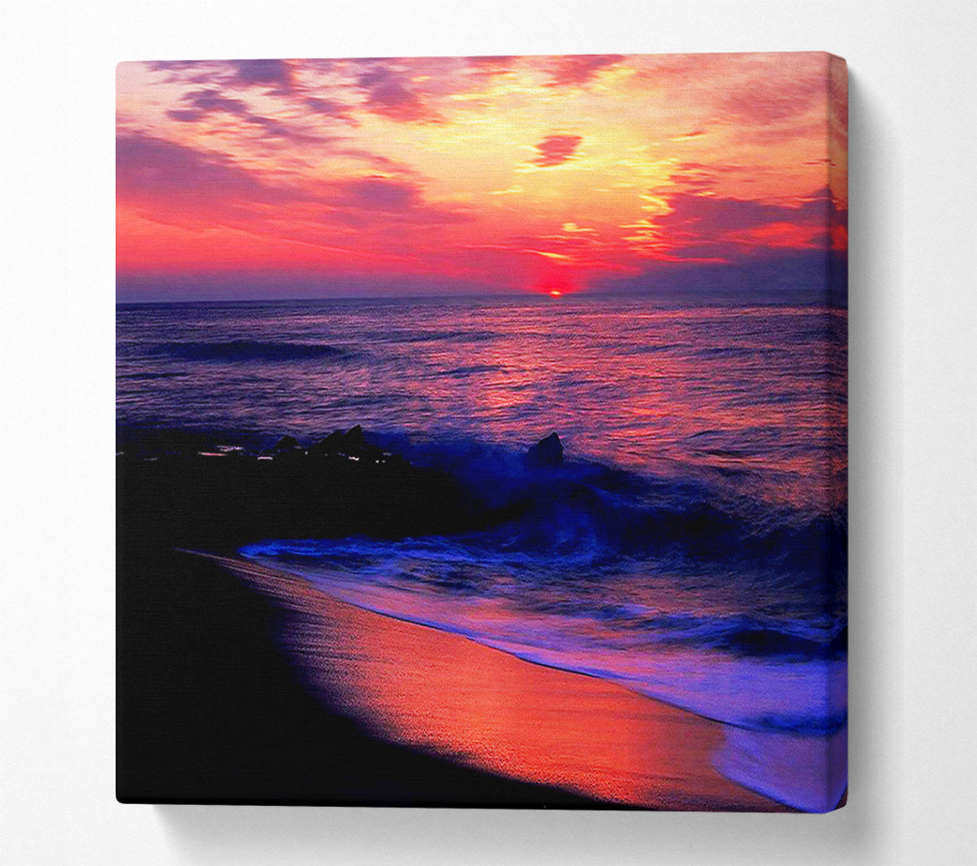  A Canvas Print of Stunning Red Distant Sun Ocean Canvas Art