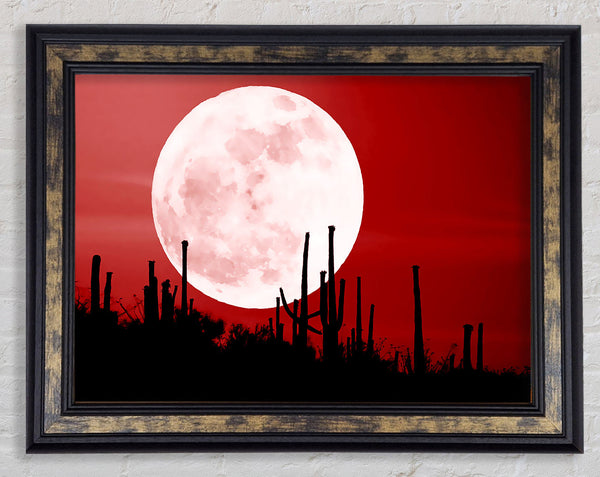 Red Cactus Moon Framed Print