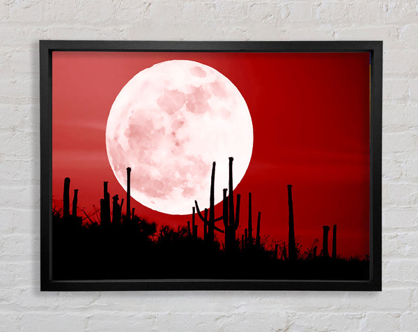 Red Cactus Moon Framed Print