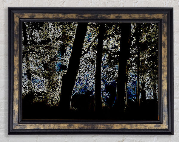 Neon Forrest At Night Framed Print