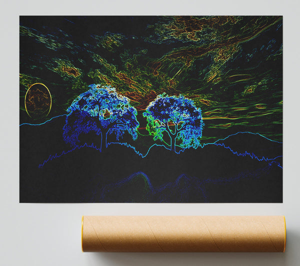 Abstract Neon Landscape 02 Poster