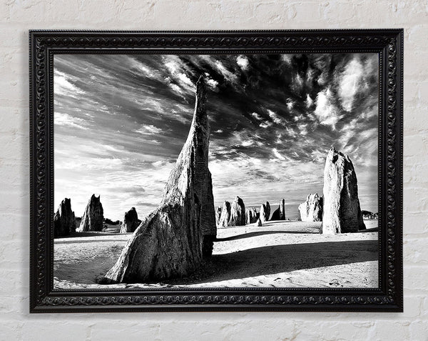 Desert Architecture Skies B n W Framed Print