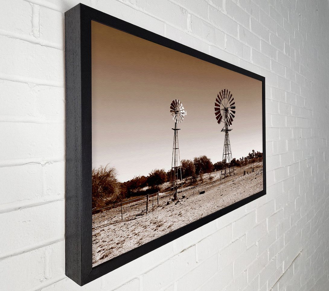  A Canvas Print of Australian Windmills Sepia Canvas Print