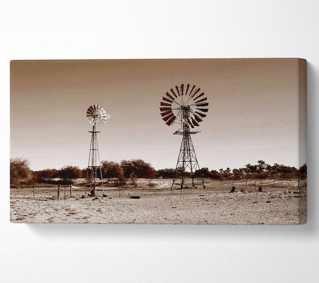  A Canvas Print of Australian Windmills Sepia Canvas Print