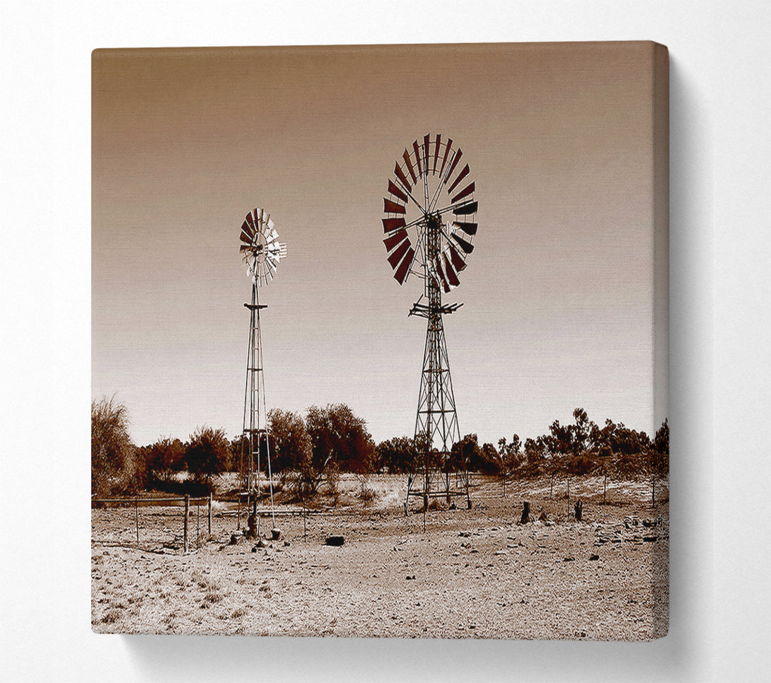 A Canvas Print of Australian Windmills Sepia Canvas Print